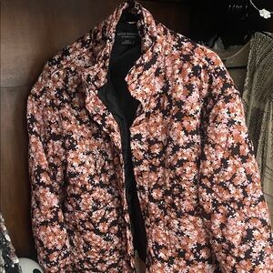 Floral Puffer Jacket in Black and Pink